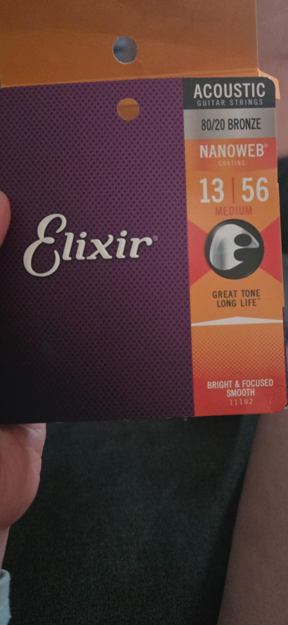 Elixir Strings, Acoustic Guitar Strings, 80/20 Bronze with NANOWEB Coating, Longest-Lasting Bright and Focused Tone with Comfortable Feel, 6 String Set, Light 12-53 - Customer Photo 3