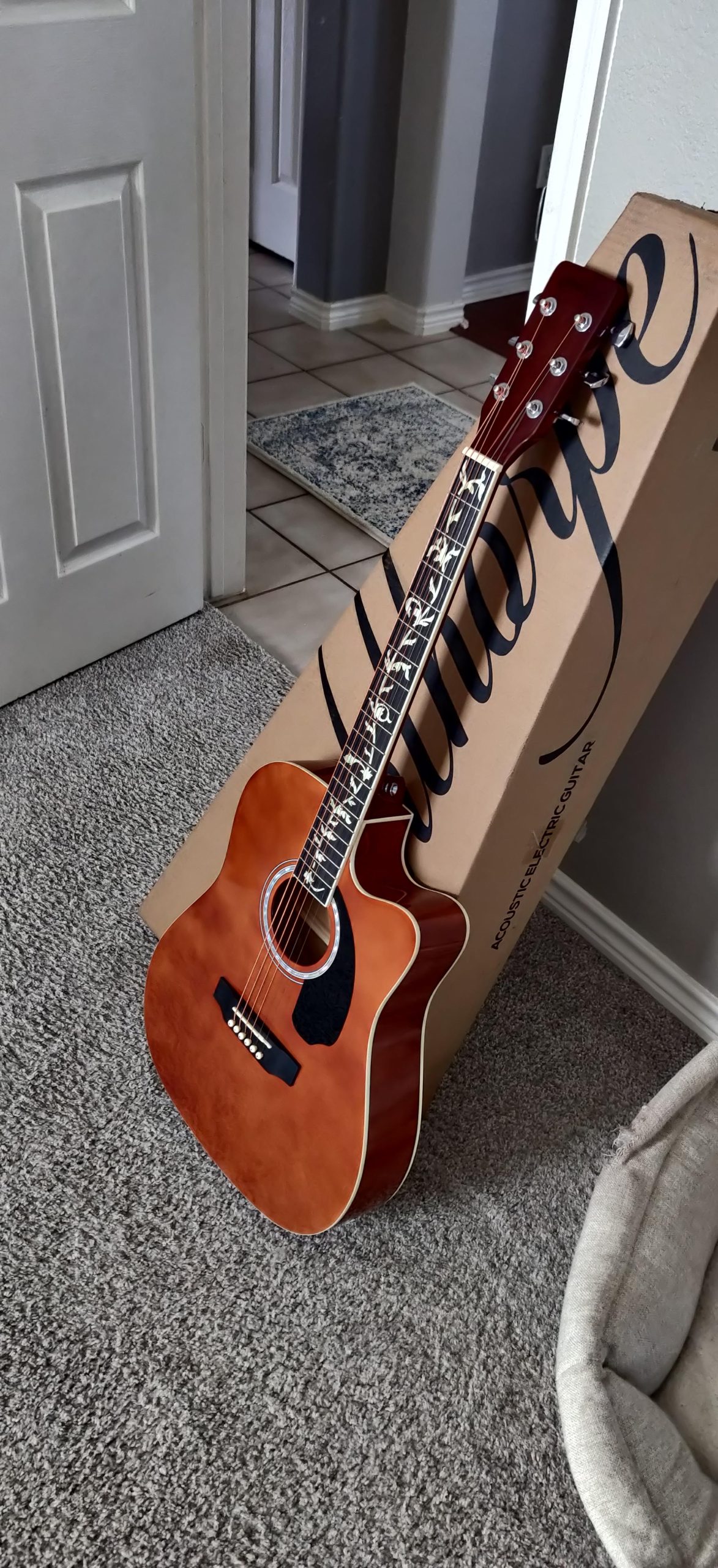 Ashthorpe Full-Size Cutaway Thinline Acoustic-Electric Guitar Package - Premium Tonewoods - Black - Customer Photo 1