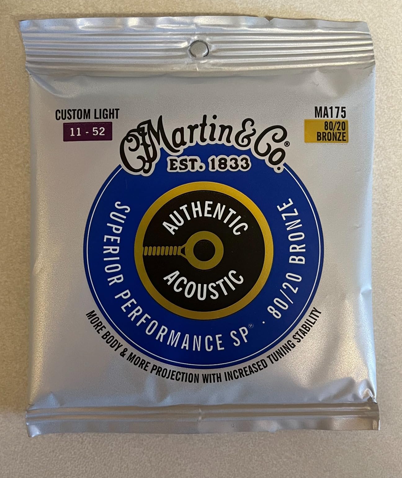 Martin Authentic Acoustic Guitar Strings, Superior Performance Medium 13-56, 80/20 Bronze Customer Review Martin Authentic Acoustic Guitar Strings, Superior Performance Medium 13-56, 80/20 Bronze - Customer Photo 1