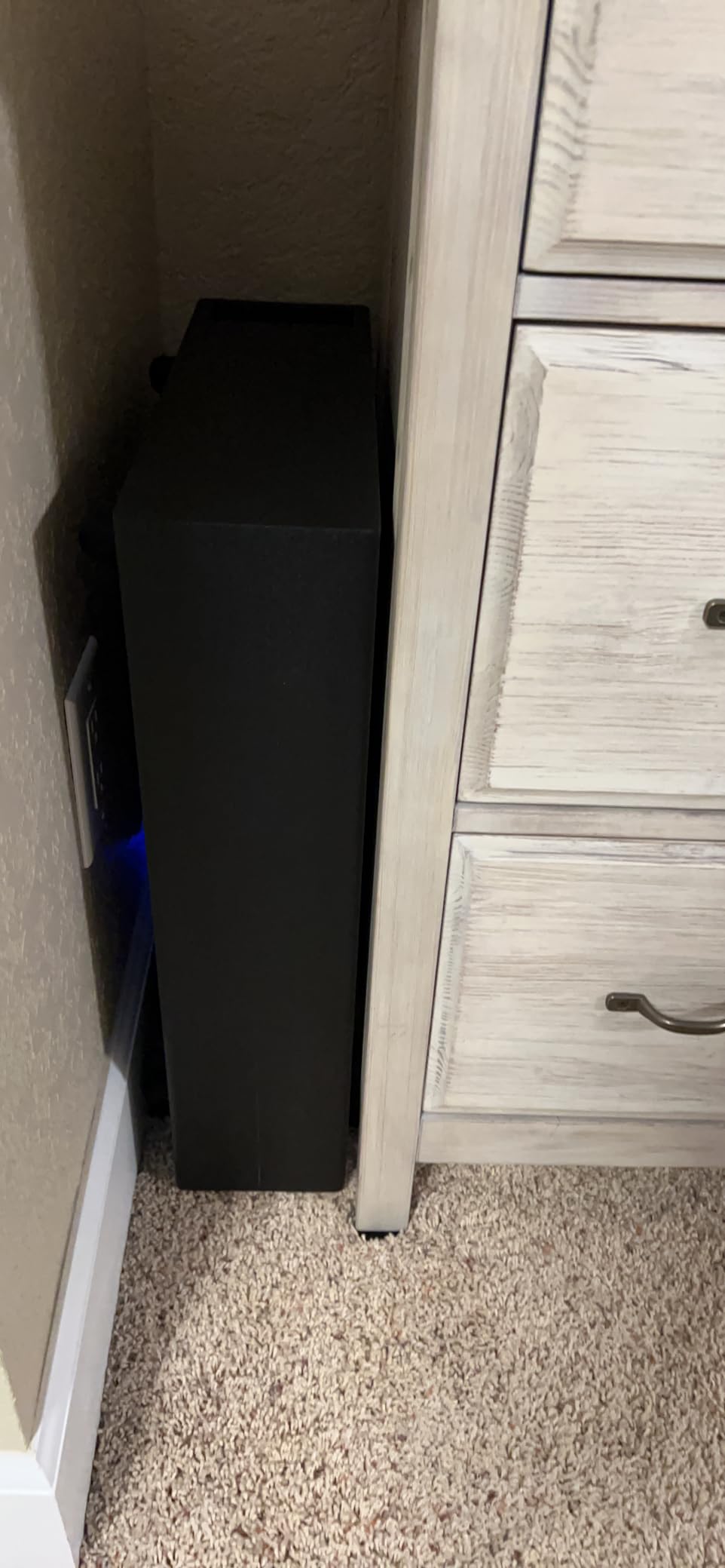 Monoprice SSW-8 Slim Powered Subwoofer - 8 Inch Woofer, 100 Watt, Low Profile, Powerful Amp, Low Pass, RCA and Speaker Level Terminal Inputs, Black - Customer Photo 3