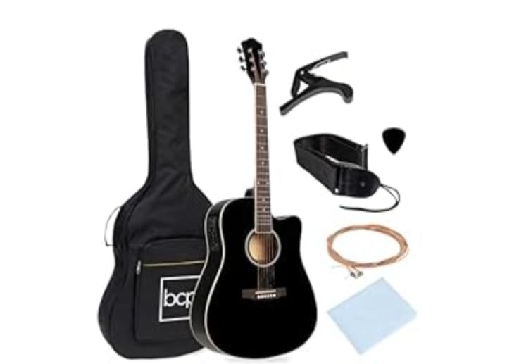 Best Choice Products Beginner Acoustic Electric Guitar Starter Set 41in w/All Wood Cutaway Design, Carrying Case, Strap, Picks, Cable - Black - Customer Photo 1