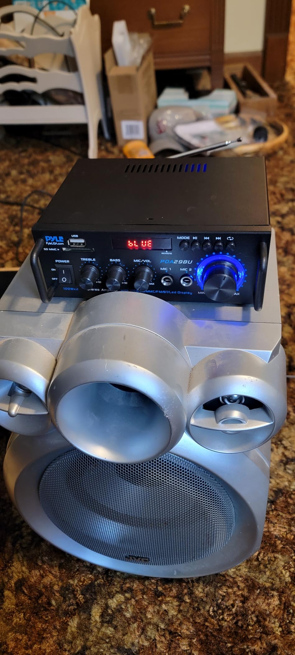 Pyle 200W Stereo Power Amplifier with Bluetooth - Dual Channel Audio Receiver - LED Display - RCA - USB - SD - MIC IN - FM Radio - AUX Input - Perfect for Home & Computer Audio - PDA29BU.5 - Customer Photo 1