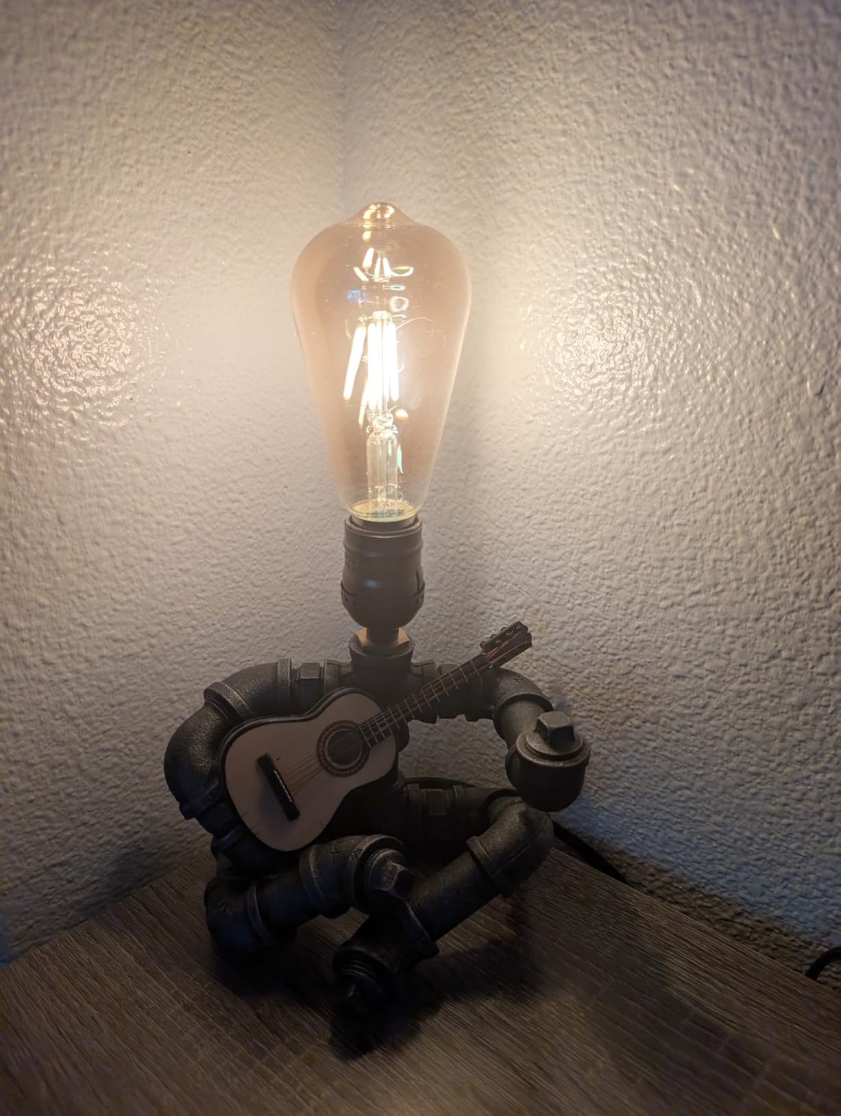 Music Guitar Table Lamp Art Decor Guitar Stuff Cool Gifts for Music Art Lovers Microphone Players for Men Steampunk Pipe Man Edison Bulb Lamps Retro Guitars Metal Pipe Industrial Robot Lights - Customer Photo 1