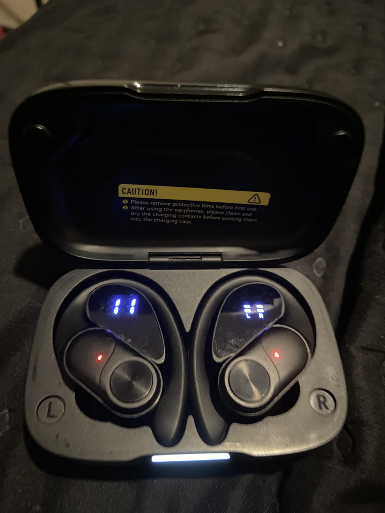 PocBuds Bluetooth Headphones Wireless Earbuds 80hrs Playtime Wireless Charging Case Digital Display Sports Ear Buds with Earhook Deep Bass IPX7 Waterproof Over-Ear Earphones for TV Phone Laptop Black - Customer Photo 2