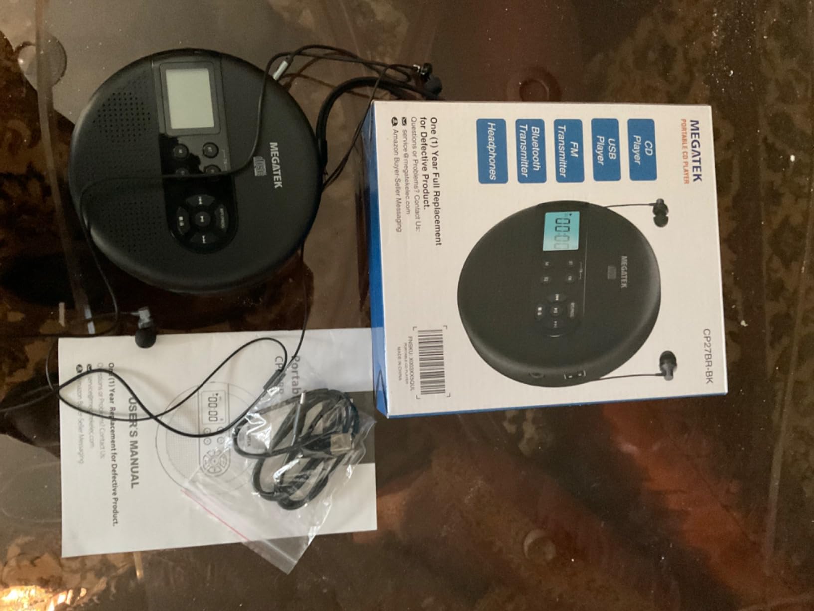 MEGATEK CP27BR Portable CD Player Bluetooth for Car with FM Transmitter, USB, AUX, LCD Display, Anti-Skip, Stereo Speakers, Headphones & Rechargeable Battery – Black - Customer Photo 2