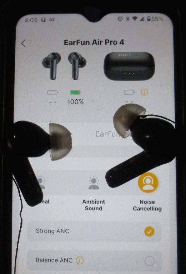 EarFun Air Pro 4 Adaptive Hybrid Noise Canceling Wireless Earbuds, Qualcomm Snapdragon Sound, aptX™ Lossless, 6 Mics AI CVC 8.0 Call, LDAC Hi-Res Audio, 52H Playtime, Bluetooth 5.4, in-Ear Detection - Customer Photo 2