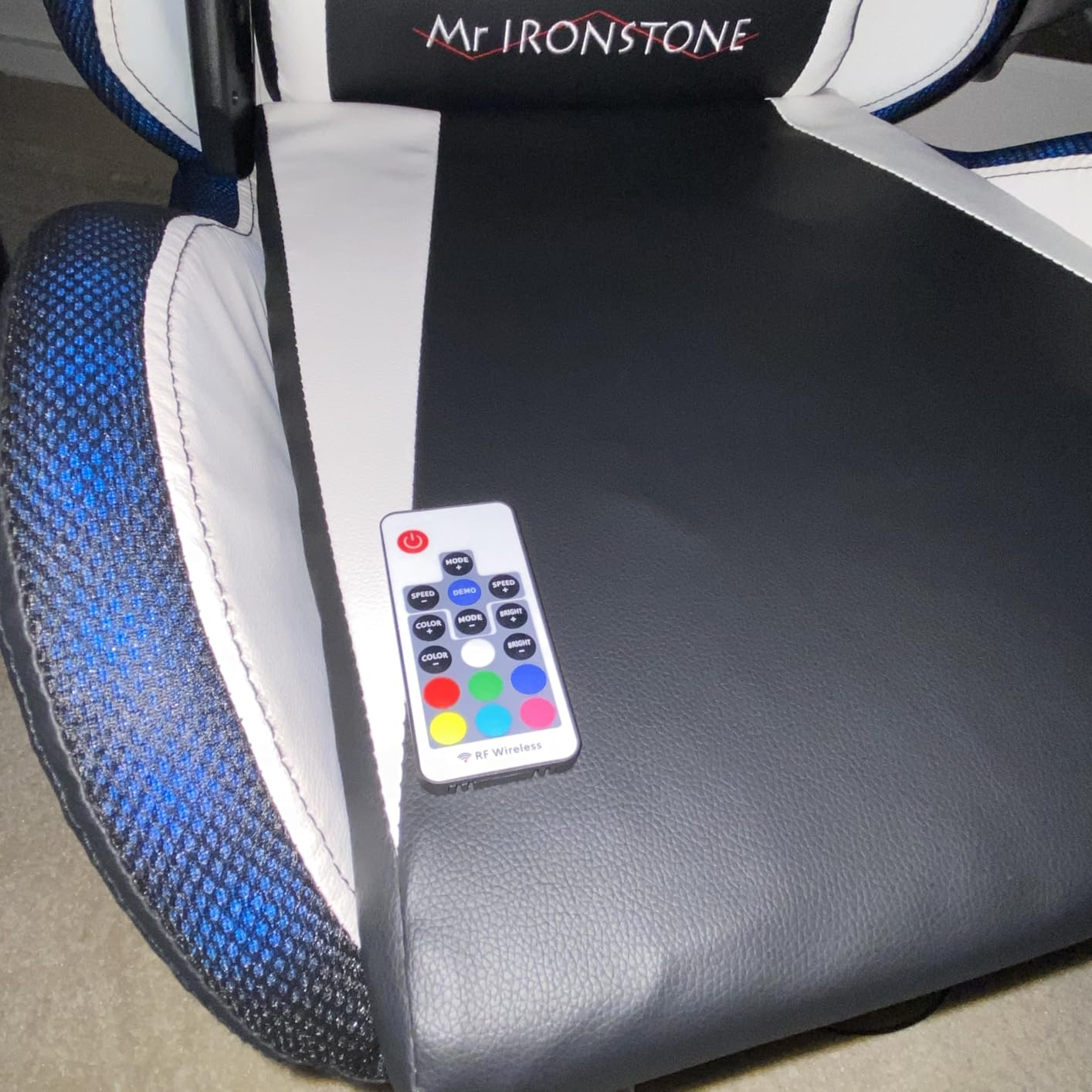 Mr IRONSTONE Gaming Chair, Video Game Chair with Bluetooth Speakers and Led Lights, Office Chair with Massage and 3D Armrest High Back Computer Racing Chair, Cheap Gaming Chairs for Adults,Black/White - Customer Photo 2
