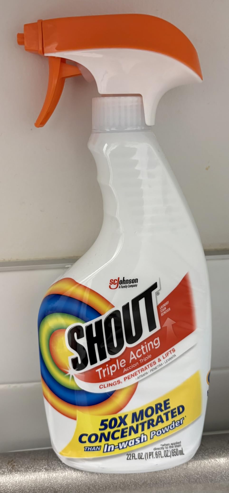 SHOUT Active Enzyme Laundry Stain Remover Spray, Triple-Acting Formula Clings, Penetrates, and Lifts 100+ Types of Everyday Stains - Prewash Spray 22oz - Customer Photo 2