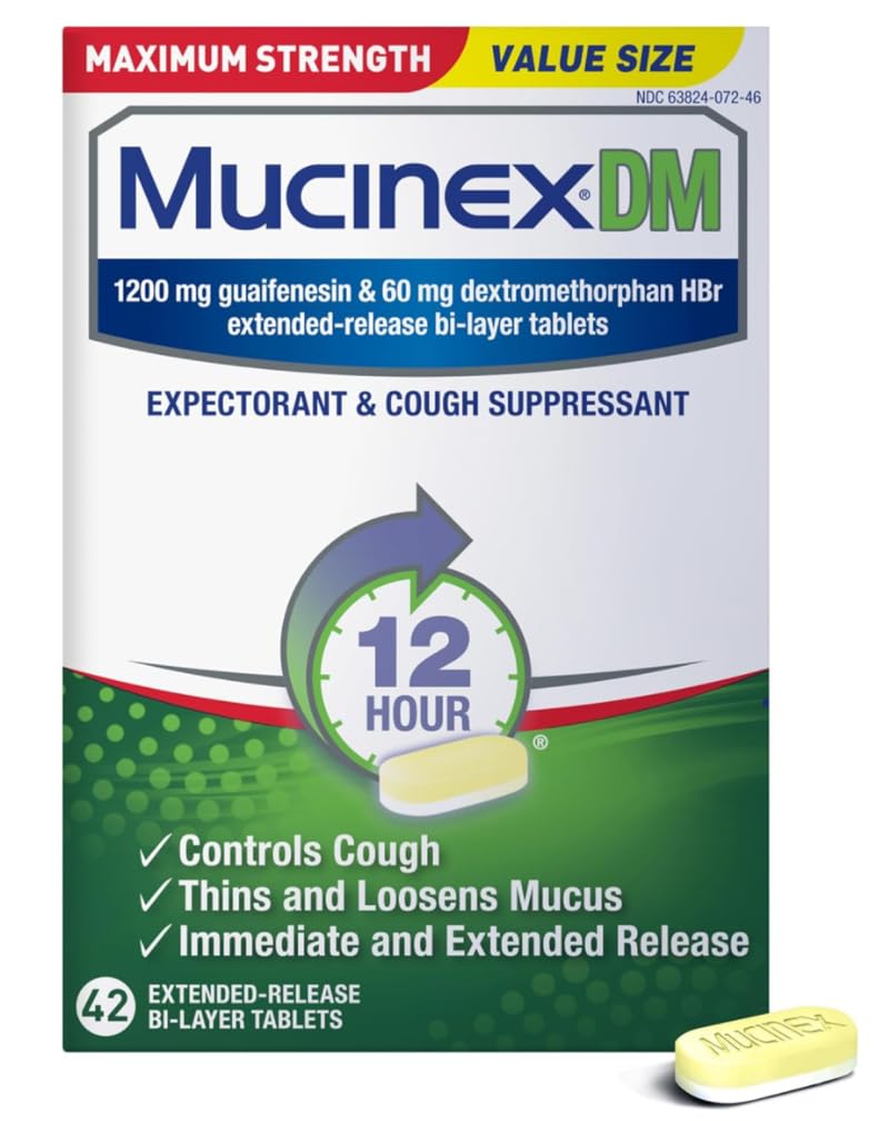 Mucinex DM 12Hr Maximum Strength Chest Congestion & Cough Medicine, 1200 mg Guaifenesin & 60 mg Dextromethorphan HBr, 42 Bi-Layer Tablets Customer Review Mucinex DM 12Hr Maximum Strength Chest Congestion & Cough Medicine, 1200 mg Guaifenesin & 60 mg Dextromethorphan HBr, 42 Bi-Layer Tablets - Customer Photo 2