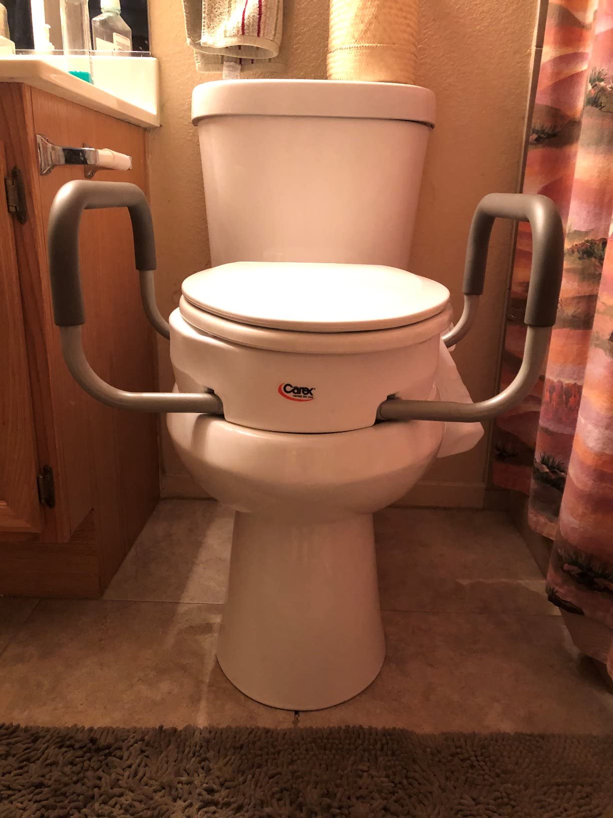 Carex 3.5 Inch Raised Toilet Seat with Arms, Elongated Toilet Seat Riser, Up to 250 lbs Capacity, Elevating & Raising Seat for Elderly & Handicap, Universal, Slip-Resistant with Padded Handles, White Customer Review Carex 3.5 Inch Raised Toilet Seat with Arms, Elongated Toilet Seat Riser, Up to 250 lbs Capacity, Elevating & Raising Seat for Elderly & Handicap, Universal, Slip-Resistant with Padded Handles, White - Customer Photo 2