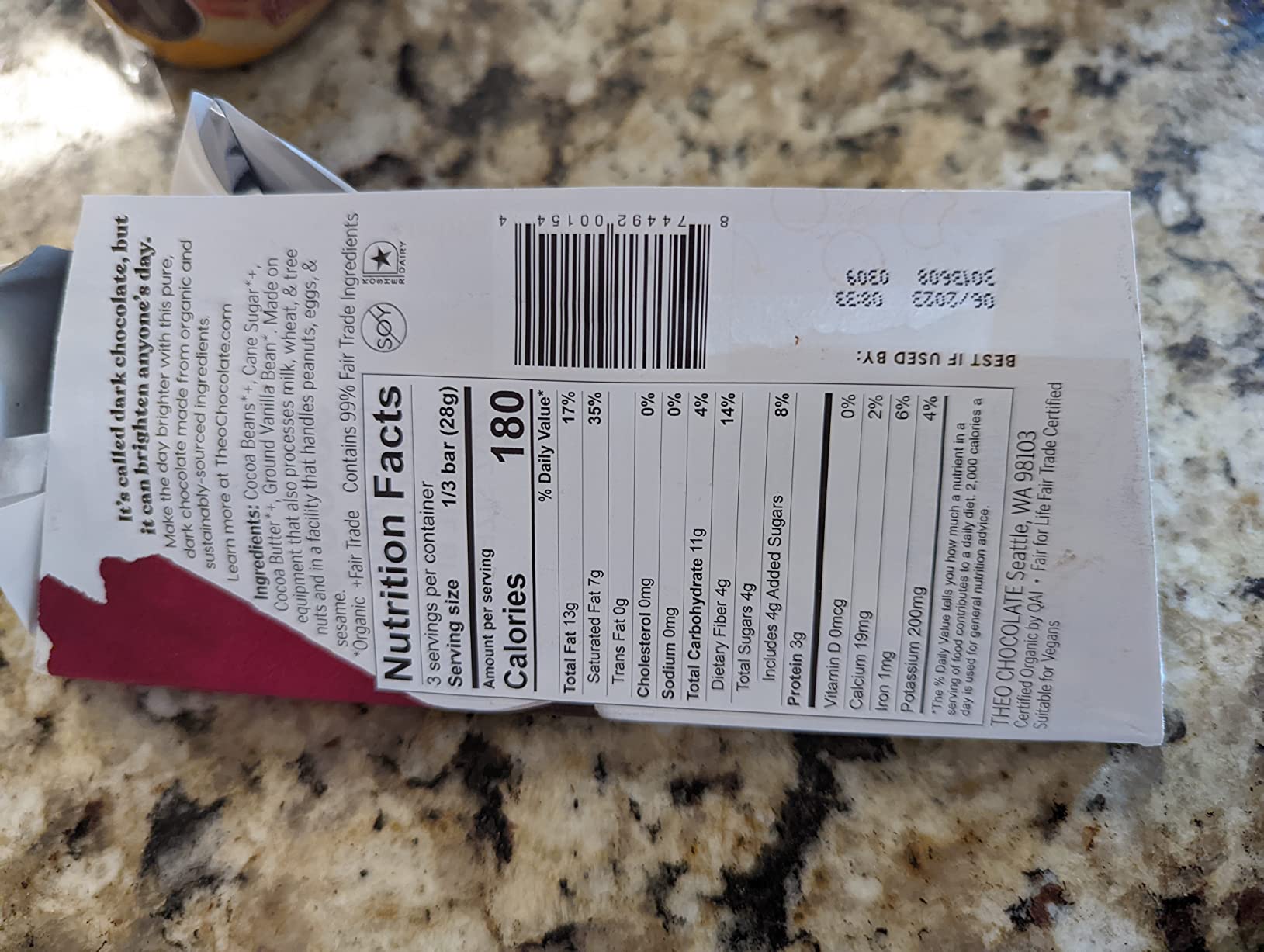 Theo Pure Organic Dark Chocolate Bar, 85% Cacao, 1 Bar | Vegan, Fair Trade - Customer Photo 1