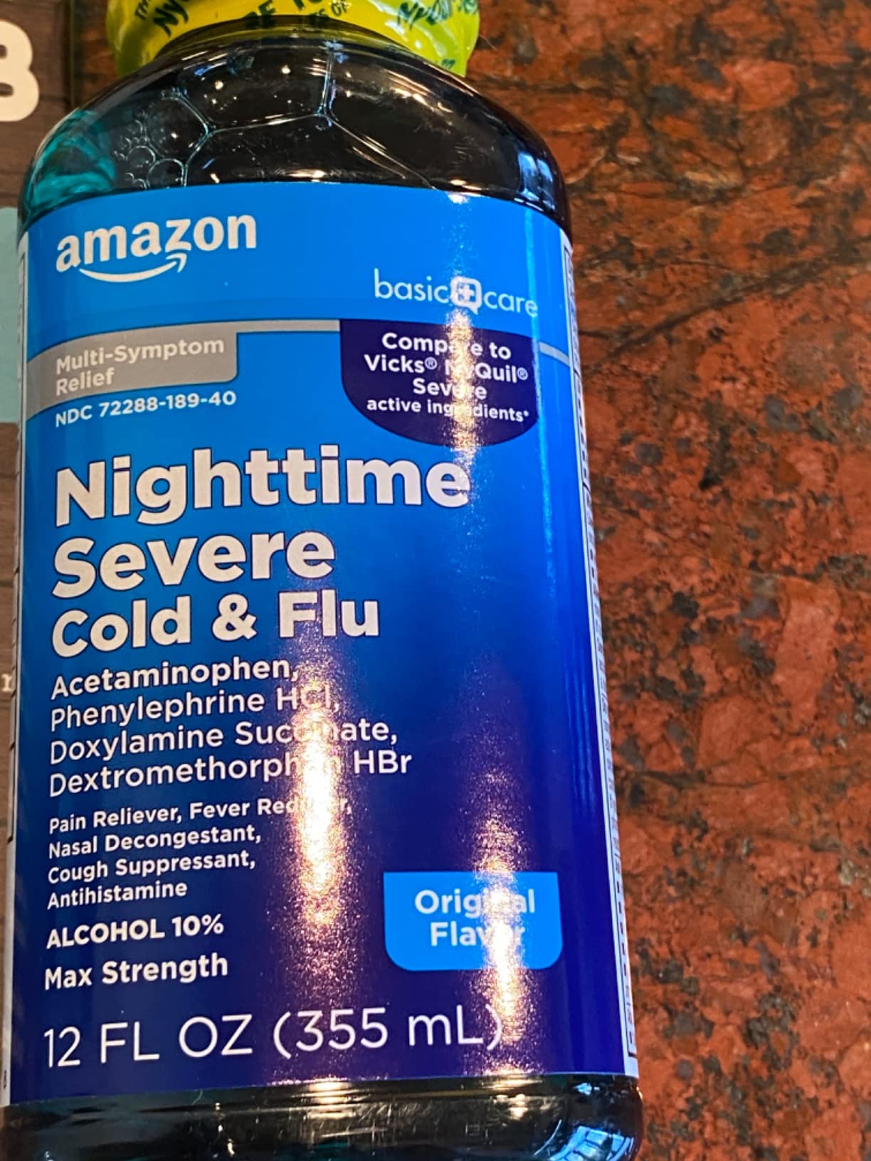 Amazon Basic Care Nighttime Severe Cold and Flu Syrup, Max Strength Liquid Medicine, Multi-Symptom Relief, for Adults and Children 12 Years and Older, Mixed Berry Flavor, 12 fl oz (Pack of 1) - Customer Photo 3