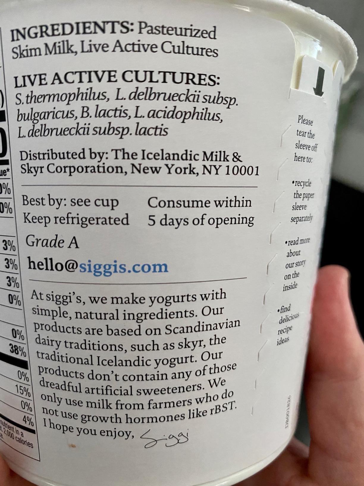 siggi's® Icelandic Strained Nonfat Yogurt, Plain, 24 oz. Multiserving Container – Thick, Protein-Rich Yogurt Snack Customer Review siggi's® Icelandic Strained Nonfat Yogurt, Plain, 24 oz. Multiserving Container – Thick, Protein-Rich Yogurt Snack - Customer Photo 2