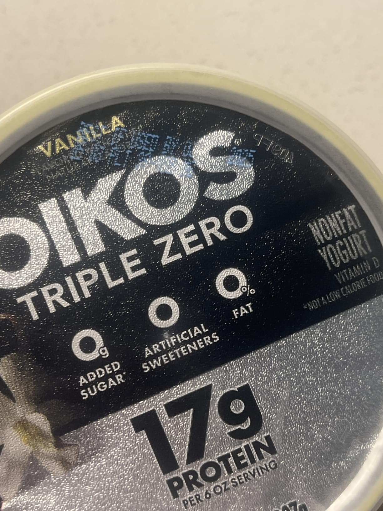 Oikos Triple Zero Vanilla Nonfat Greek Yogurt Tub, 0% Fat, 0g Added Sugar and 0 Artificial Sweeteners, Just Delicious High Protein Yogurt, 32 OZ Customer Review Oikos Triple Zero Vanilla Nonfat Greek Yogurt Tub, 0% Fat, 0g Added Sugar and 0 Artificial Sweeteners, Just Delicious High Protein Yogurt, 32 OZ - Customer Photo 3