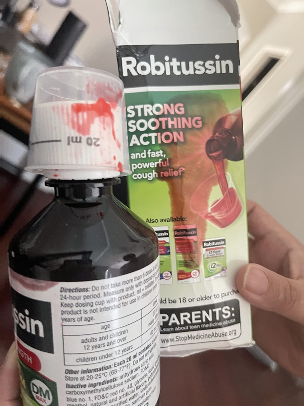 Robitussin Adult Maximum Strength Cough + Chest Congestion DM Max (8 fl. oz. Bottle), Cough Suppressant & Expectorant, Raspberry Flavor Customer Review Robitussin Adult Maximum Strength Cough + Chest Congestion DM Max (8 fl. oz. Bottle), Cough Suppressant & Expectorant, Raspberry Flavor - Customer Photo 1