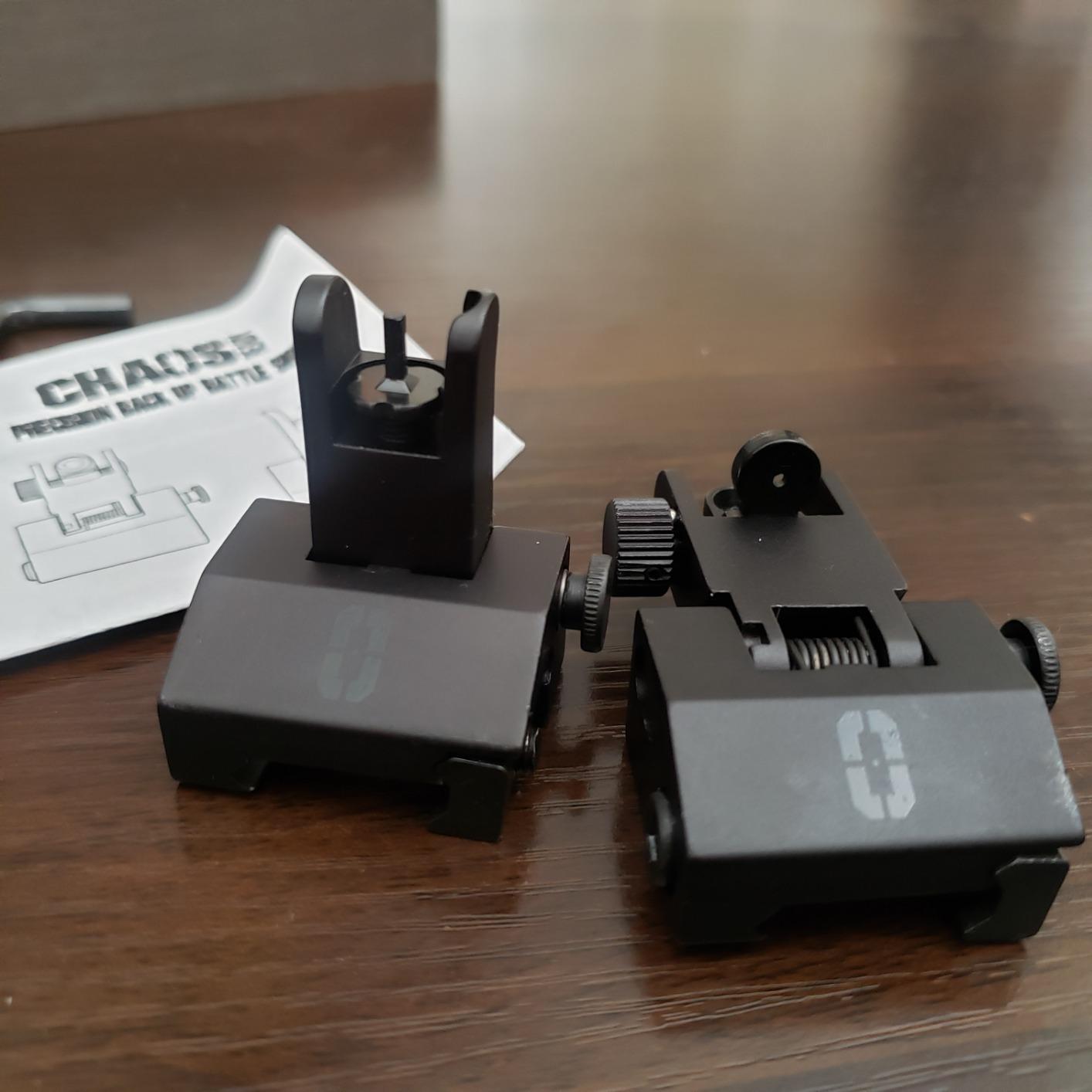 Chaos Ready | Flip Up Iron Sights - Spring Loaded Low Profile Back up Ironsights | Designed for Picatinny 1913 Pattern Rails | Co-Witness Front and Rear BUIS Combo Set | - Customer Photo 2