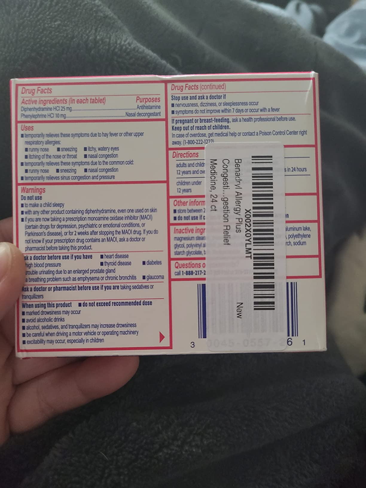 Benadryl Allergy Plus Congestion Ultratabs, Medicine with Diphenhydramine HCl Antihistamine & Phenylephrine HCl Nasal Decongestant, Allergy & Sinus Congestion Relief Tablets, 24 ct - Customer Photo 1