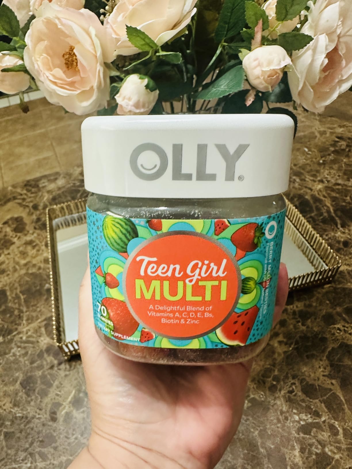 Olly Teen Girl Multi Gummy, Healthy Skin and Immune Support, 15 Essential Vitamins, Biotin, Zinc, Calcium, Chewable Multivitamin, Berry Melon, 35 Day Supply, 70 Count Customer Review Olly Teen Girl Multi Gummy, Healthy Skin and Immune Support, 15 Essential Vitamins, Biotin, Zinc, Calcium, Chewable Multivitamin, Berry Melon, 35 Day Supply, 70 Count - Customer Photo 2