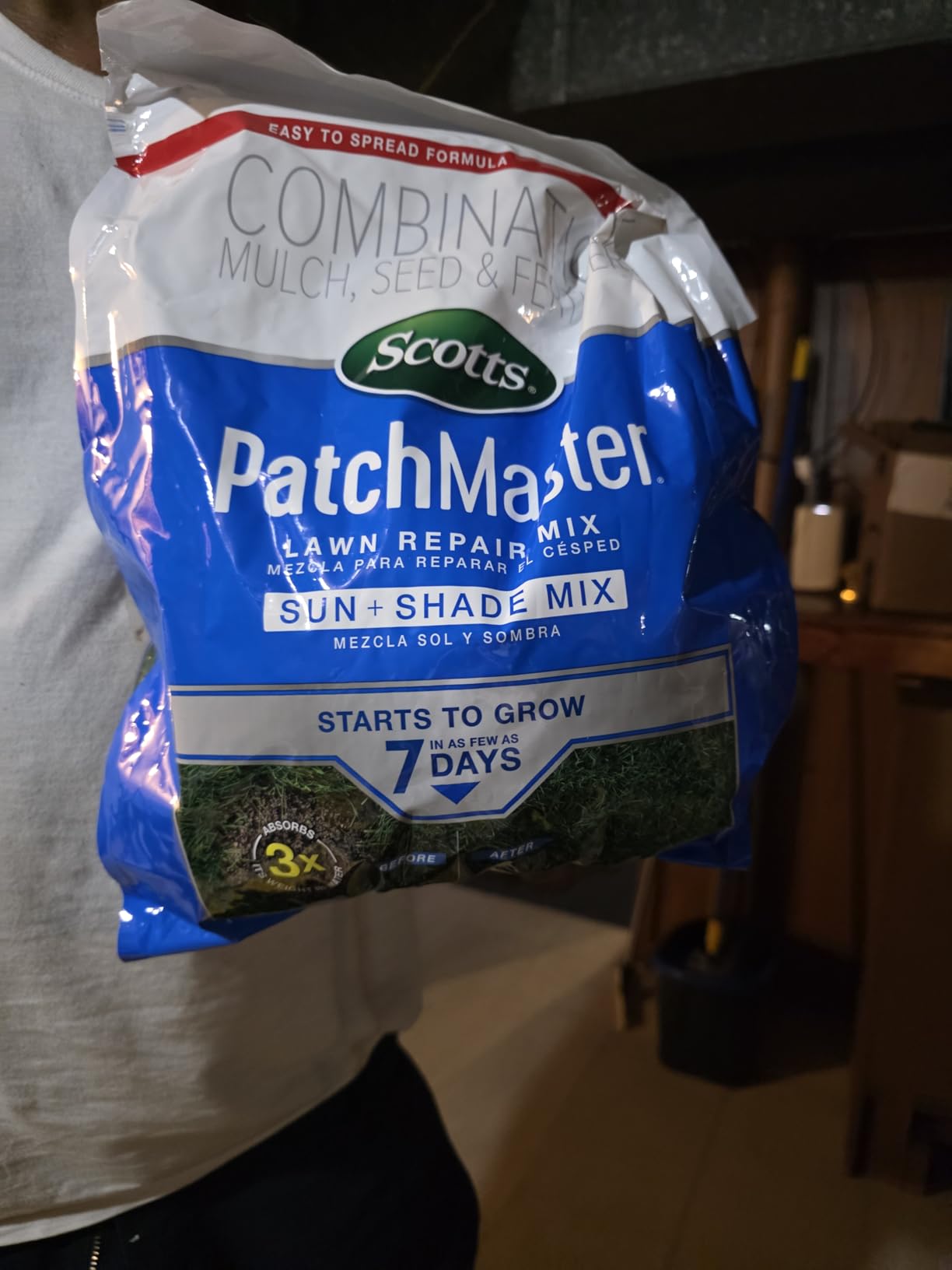 Scotts PatchMaster Lawn Repair Mix Sun + Shade Mix, Combination Grass Seed, Fertilizer, and Mulch, 4.75 lbs. Customer Review Scotts PatchMaster Lawn Repair Mix Sun + Shade Mix, Combination Grass Seed, Fertilizer, and Mulch, 4.75 lbs. - Customer Photo 2