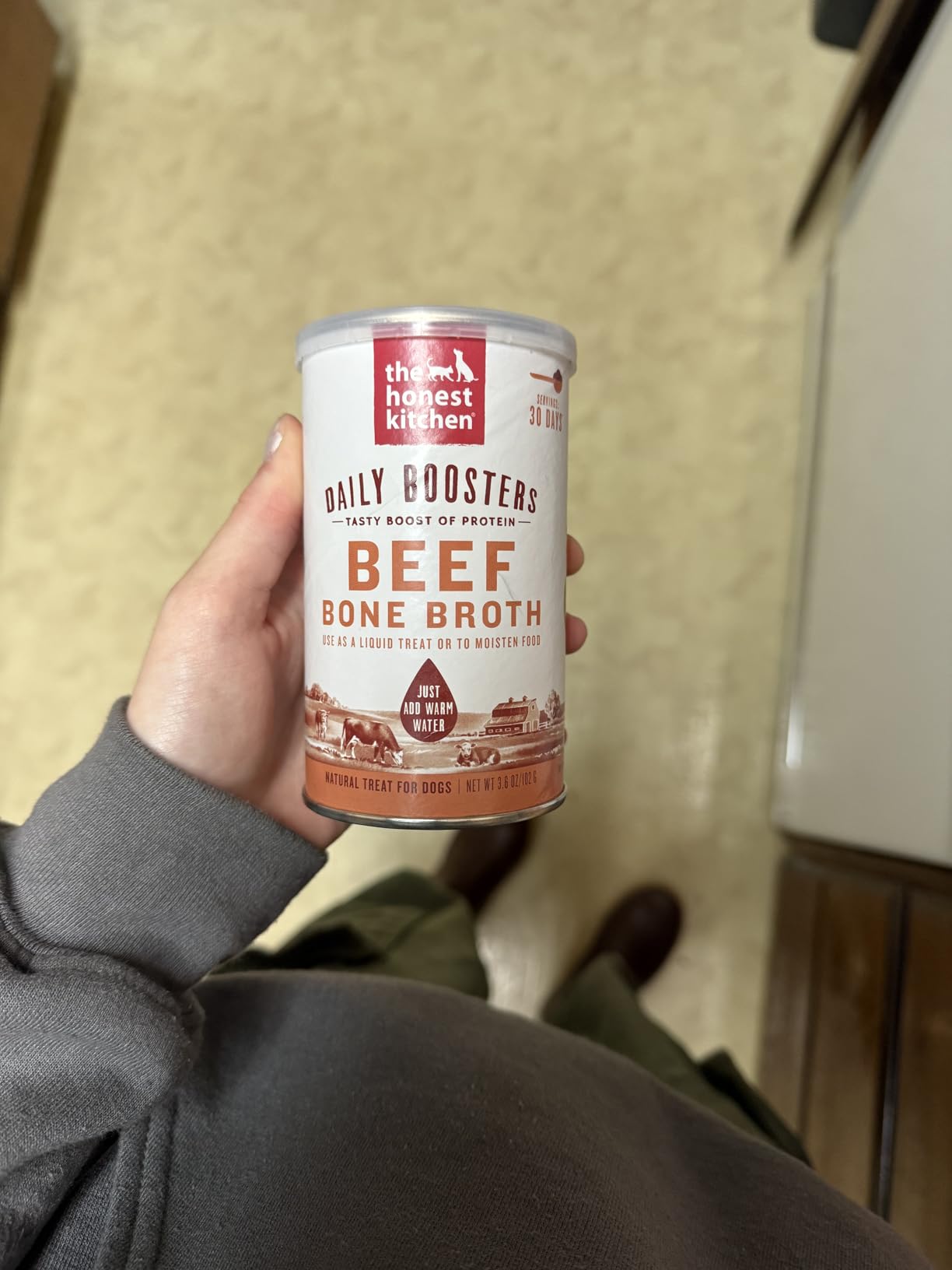 The Honest Kitchen Human Grade Daily Boosts Instant Beef Bone Broth with Turmeric for Dogs 3.6 Ounces - Customer Photo 1
