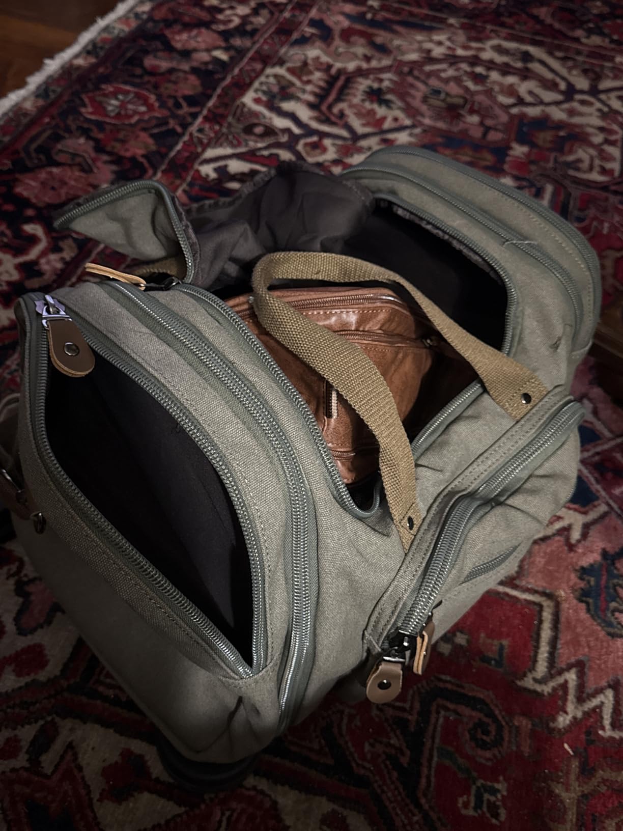 Gonex Canvas Duffle Bag for Travel 60L Duffel Overnight Weekend Bag(Coffee) - Customer Photo 1