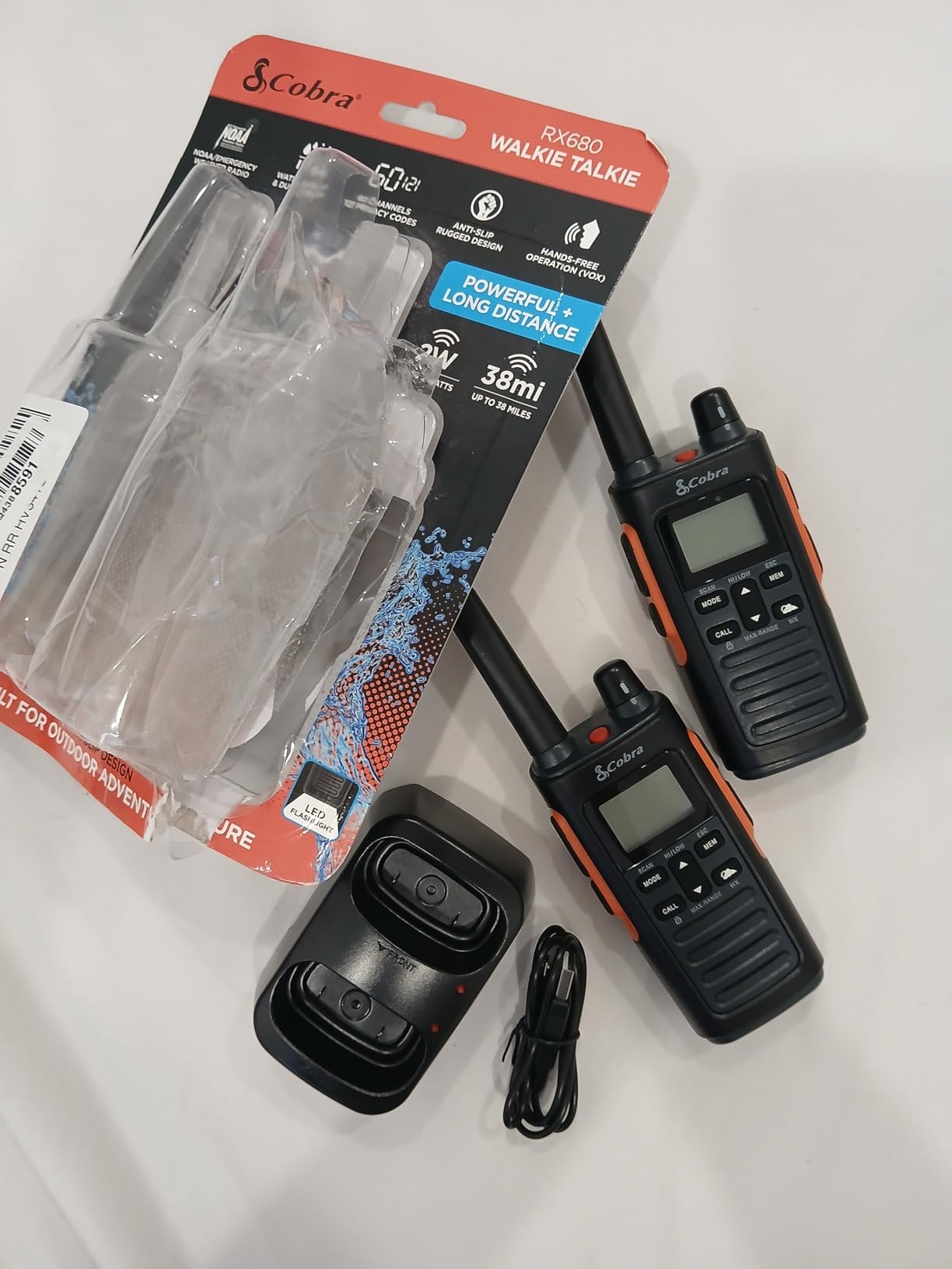 Cobra RX680 Walkie Talkies (2-Pack) - Rugged & Splashproof Two Way Radios Long Range, IP54 Water Resistant Design, 60 Pre-Programmed Channels, Weather Alerts, Included Charging Dock (Black/Orange) - Customer Photo 1