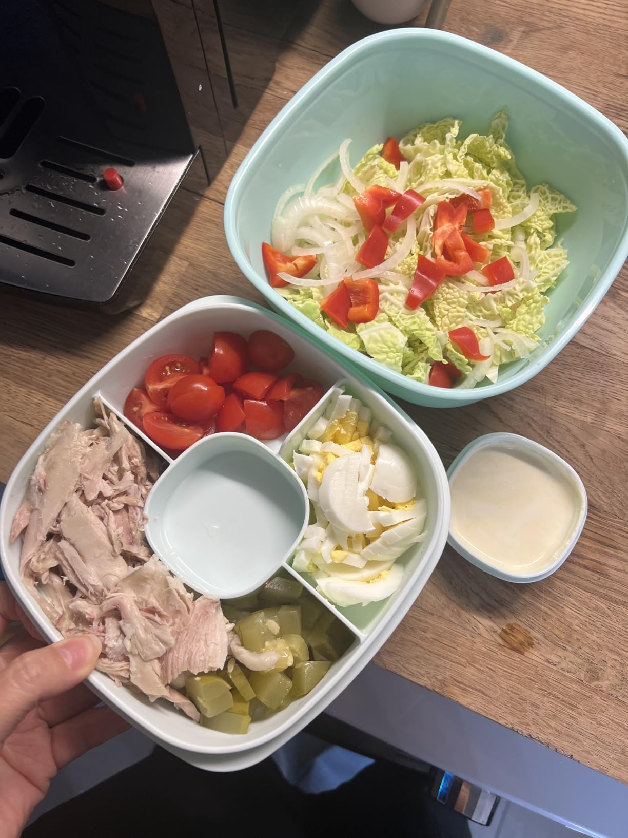 Bentgo Salad Container - 54 oz Bowl with 4-Compartment Toppings Tray, Leak-Proof Dressing Container, Reusable Fork, BPA-Free Lunch Box for Meal Prep & Food Storage; Removable Bento Tray (Coastal Aqua) - Customer Photo 2
