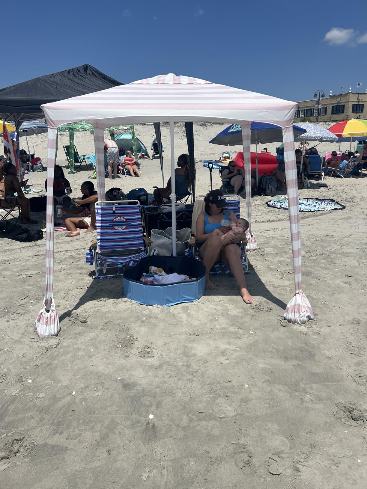 AMMSUN Beach Cabana, 6.2'×6.2' Beach Canopy, Easy Set up and Take Down, Cabana Tent with Sand Pockets, Instant Sun Shade with Side Wall, Coral Tropical Customer Review AMMSUN Beach Cabana, 6.2'×6.2' Beach Canopy, Easy Set up and Take Down, Cabana Tent with Sand Pockets, Instant Sun Shade with Side Wall, Coral Tropical - Customer Photo 1