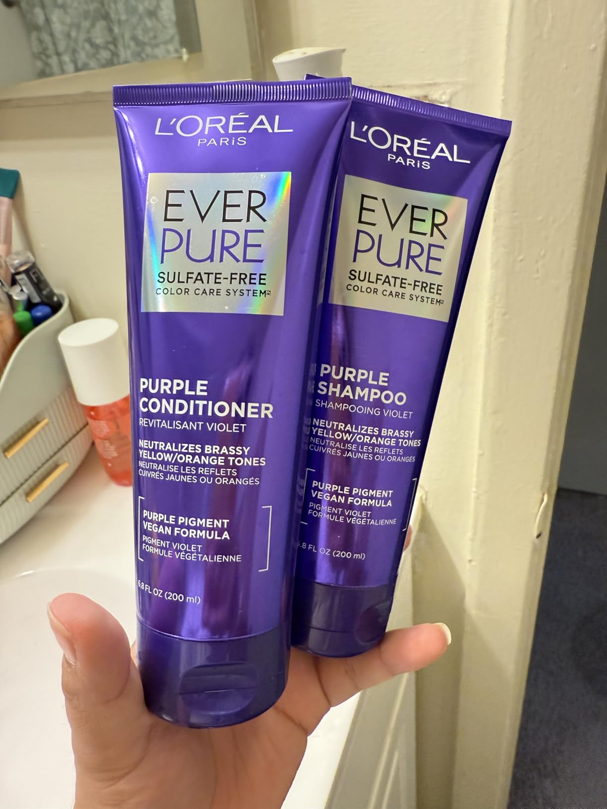 L'Oreal Paris EverPure Sulfate Free Brass Toning Purple Shampoo and Conditioner Set for Blonde, Bleached, Silver, or Brown Highlighted Hair, 1 Kit - Customer Photo 2
