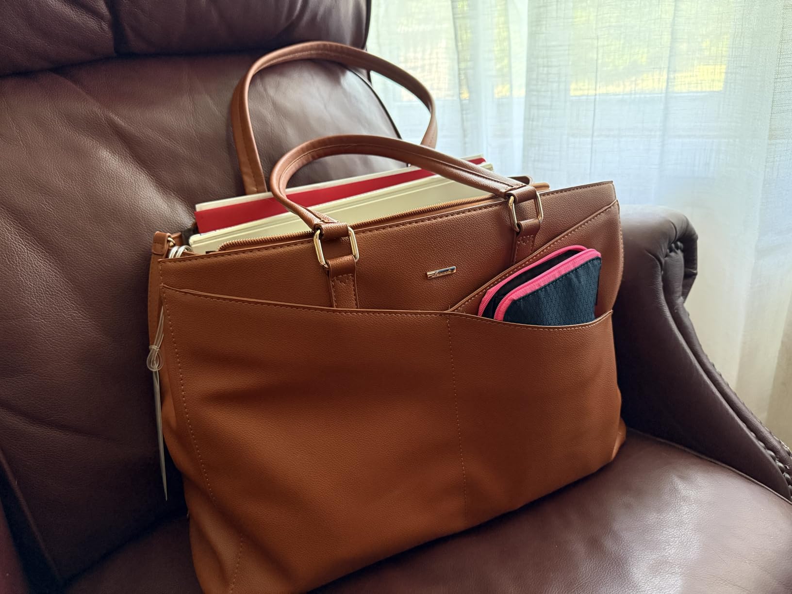 LOVEVOOK Laptop Tote Bag for Women 15.6 Inch Waterproof Leather Computer Bags Business Office Work Briefcase Black - Customer Photo 2