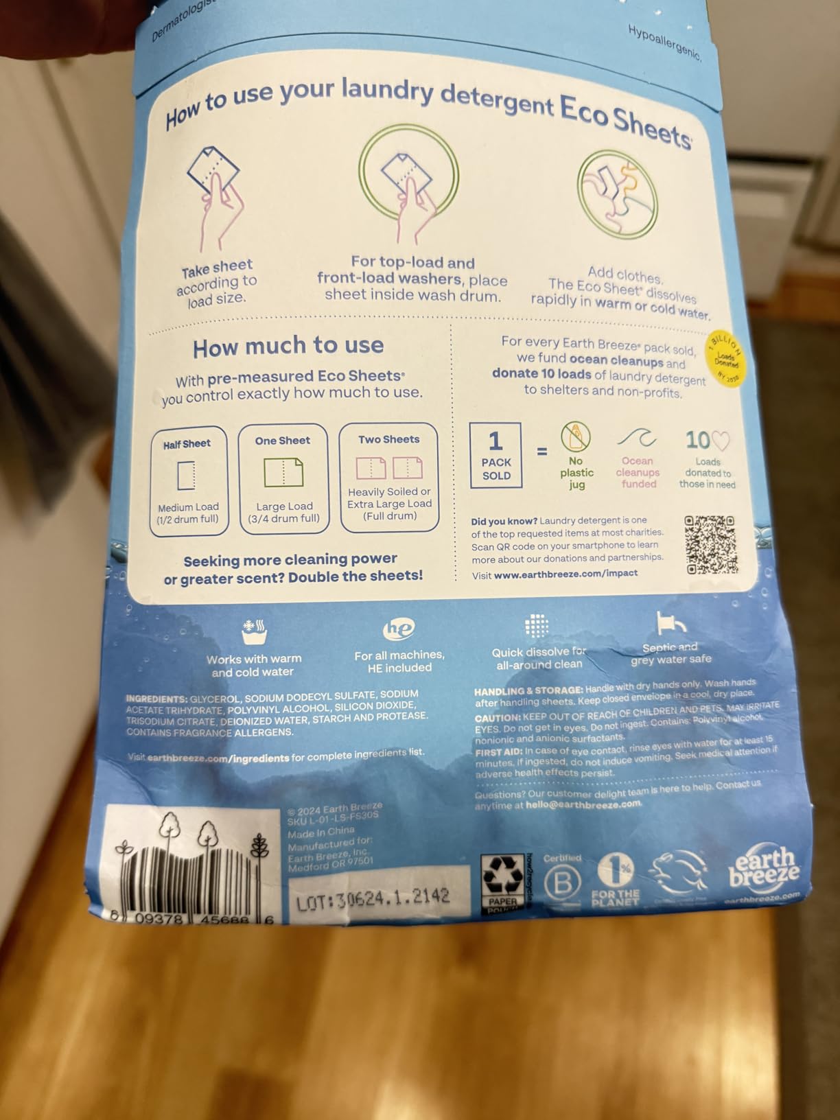 Earth Breeze Laundry Detergent Sheets Fragrance-Free - 60 Loads Eco Liquidless Soap - Travel-Friendly for Hot & Cold Cycles, Tackles Tough Stains & Odors - Gentle on Sensitive Skin, 30 Ct Customer Review Earth Breeze Laundry Detergent Sheets Fragrance-Free - 60 Loads Eco Liquidless Soap - Travel-Friendly for Hot & Cold Cycles, Tackles Tough Stains & Odors - Gentle on Sensitive Skin, 30 Ct - Customer Photo 3
