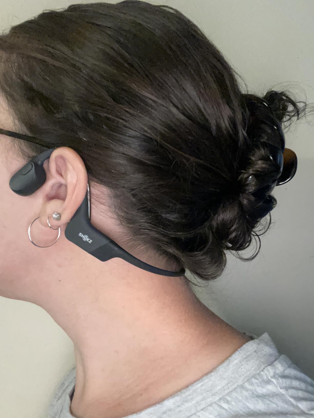 SHOKZ OpenRun - Open-Ear Bluetooth Bone Conduction Sport Headphones, Sweat Resistant Wireless Earphones for Workouts and Running, Built-in Mic, with Hair Band, Black - Customer Photo 2