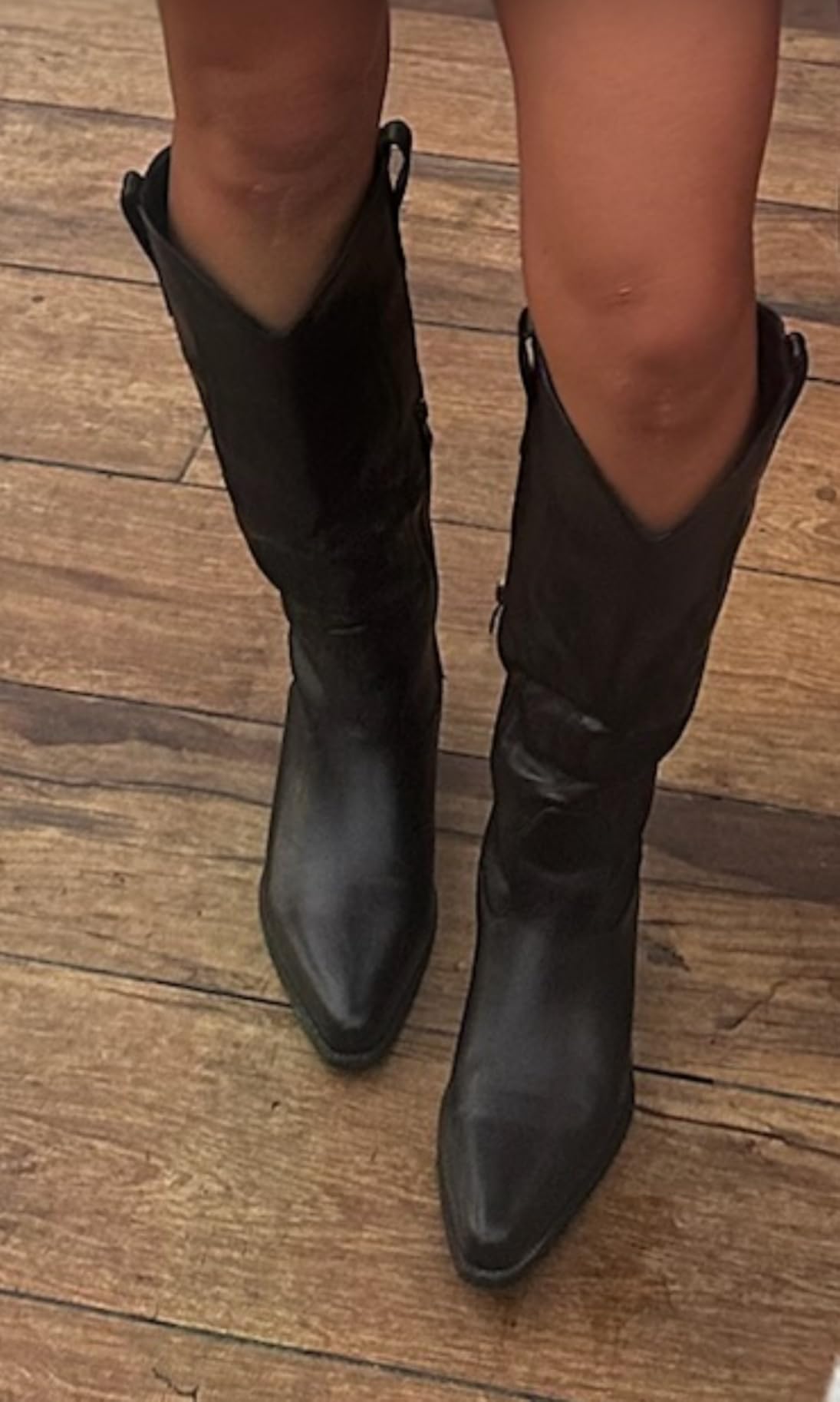 Pasuot Western Cowboy Boots for Women - Knee High Wide Calf Cowgirl Boots with Classic Embroidered, Slip On Pointed Toe Chunky Heel Fashion Retro Classic Pull On Tall Boot for Girls Ladies Fall Winter - Customer Photo 1