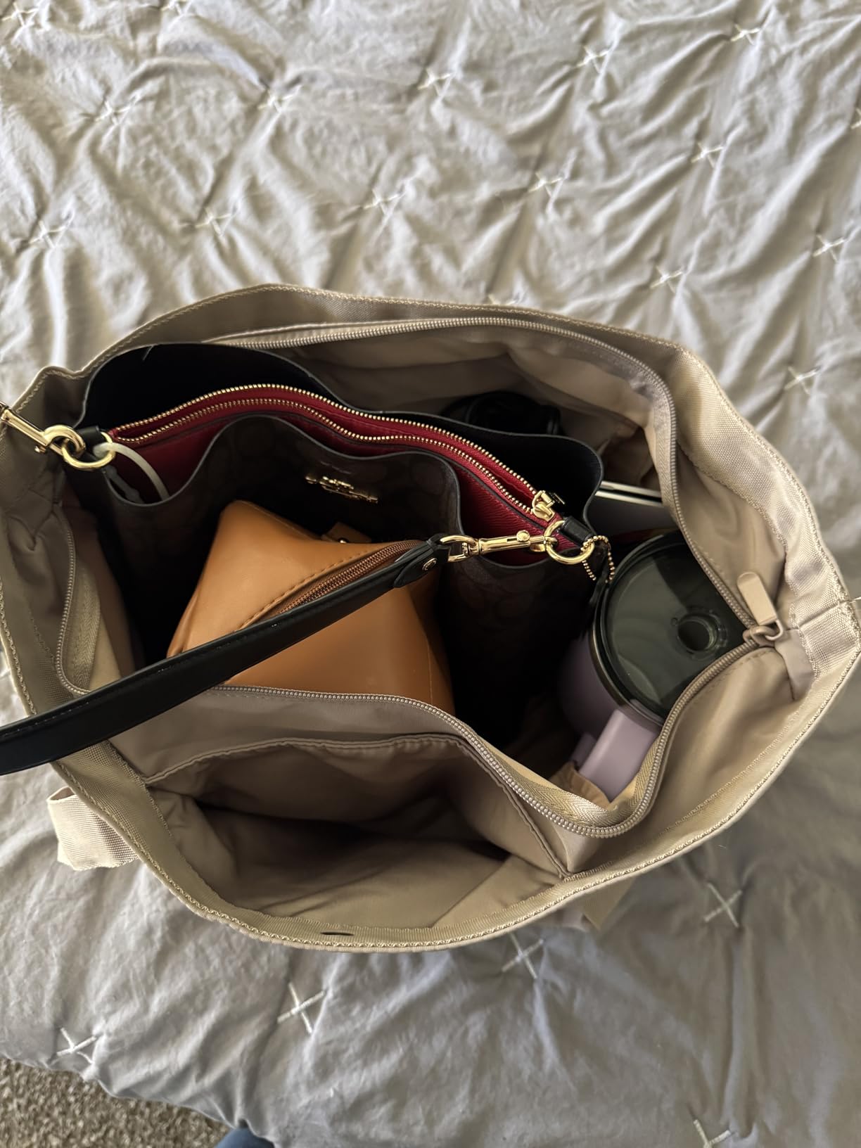 Tote Bag for Women, Foldable Tote Bag With Zipper Travel Large Shoulder Bag Handbag for Work-16.5''l X 6''wx 14''h - Customer Photo 5