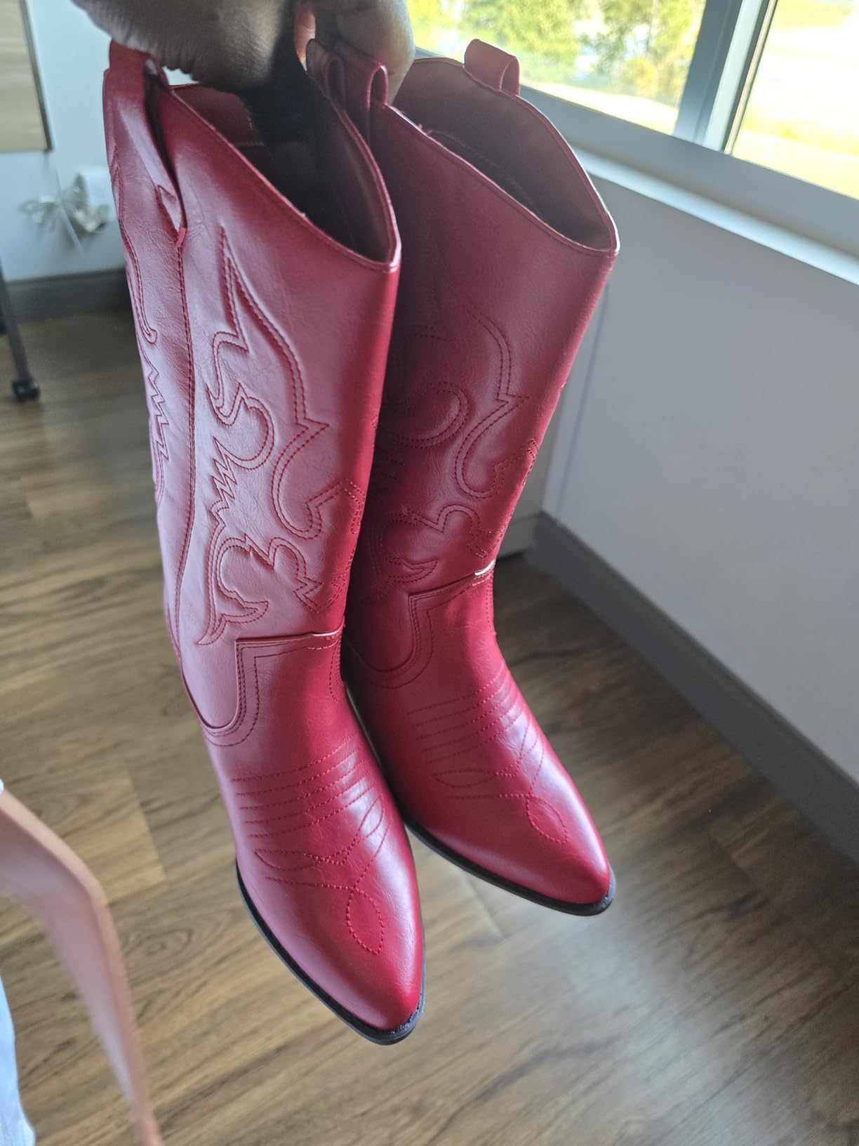 DREAM PAIRS Women's Cowboy Boots Pull On Cowgirl Boots Mid Calf Western Boots, Available in Regular and Wide Calf - Customer Photo 1