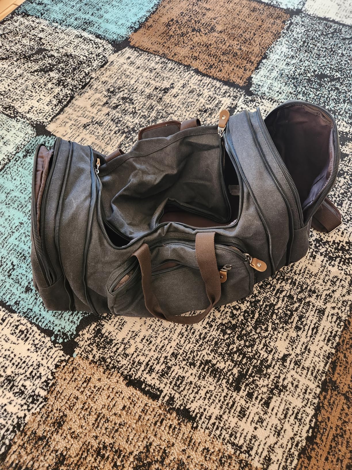 Gonex Canvas Duffle Bag 60L Travel Duffel Overnight Weekend Bag with Shoe Compartment (Dark Gray) - Customer Photo 4