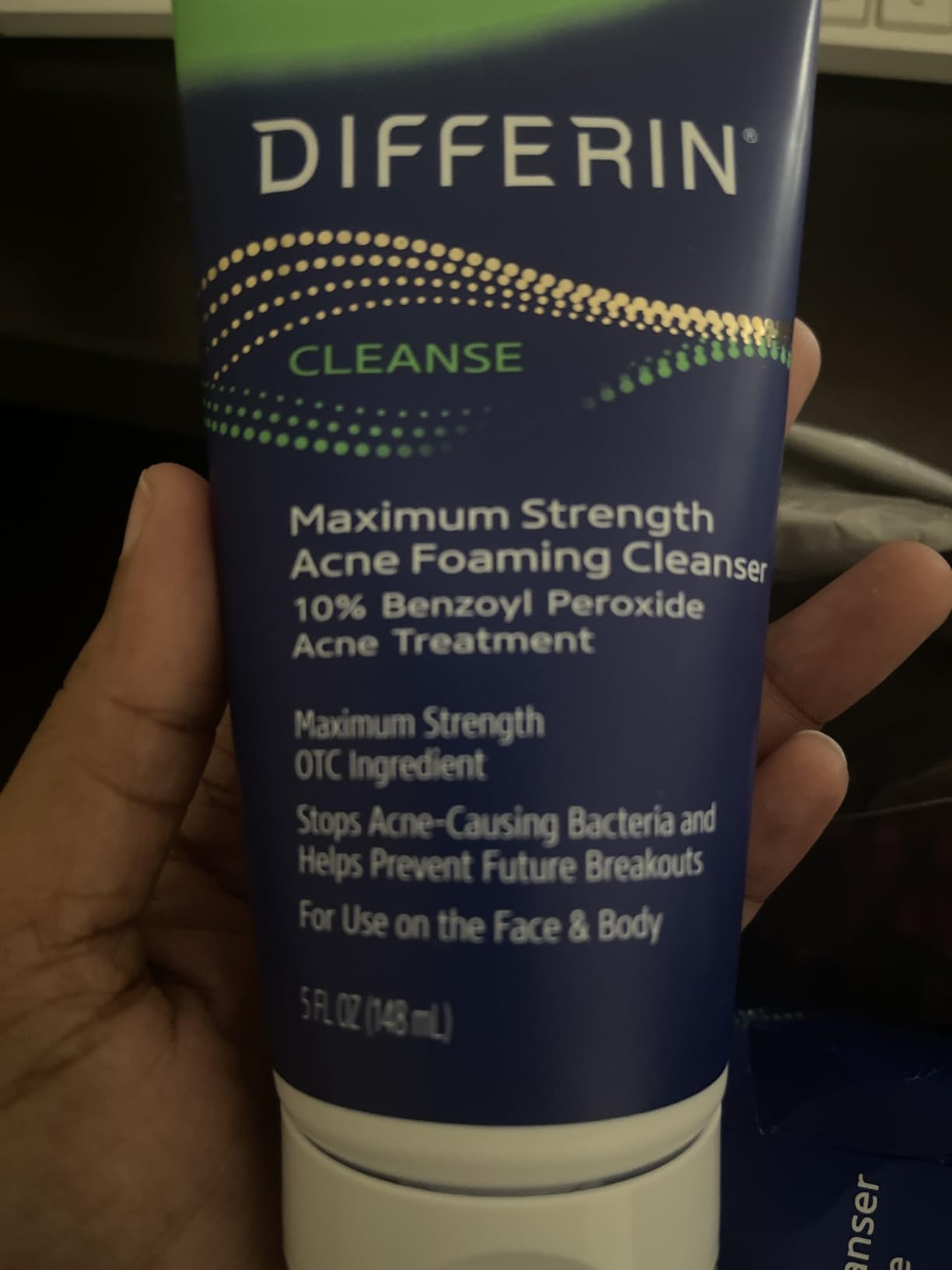 Differin Acne Face Wash with 10% Benzoyl Peroxide, Maximum Strength OTC Acne Foaming Cleanser, Fast Acting Acne Treatment for Face and Body, 5 oz. Customer Review Differin Acne Face Wash with 10% Benzoyl Peroxide, Maximum Strength OTC Acne Foaming Cleanser, Fast Acting Acne Treatment for Face and Body, 5 oz. - Customer Photo 1