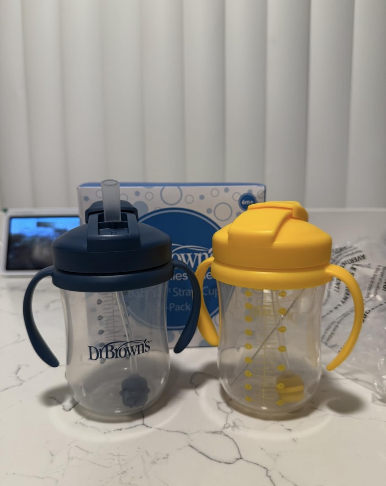 Dr. Brown's Milestones Baby's First Straw Cup, Training Cup with Weighted Straw, 9oz/270mL, Dark Blue, BPA Free, 6m+ Customer Review Dr. Brown's Milestones Baby's First Straw Cup, Training Cup with Weighted Straw, 9oz/270mL, Dark Blue, BPA Free, 6m+ - Customer Photo 1