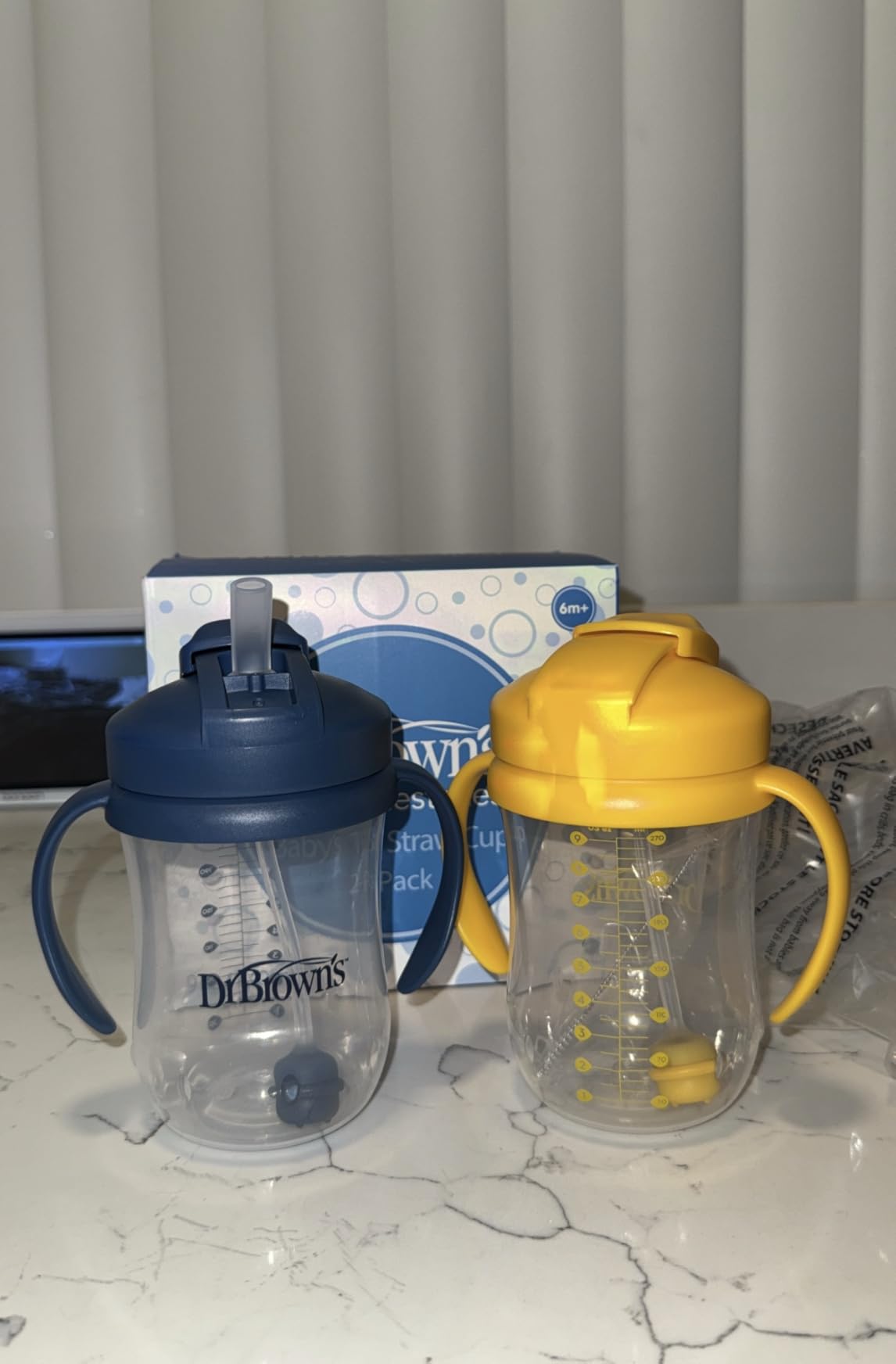 Dr. Brown's Milestones Baby's First Straw Cup, Training Cup with Weighted Straw, 9oz/270mL, Dark Blue, BPA Free, 6m+ Customer Review Dr. Brown's Milestones Baby's First Straw Cup, Training Cup with Weighted Straw, 9oz/270mL, Dark Blue, BPA Free, 6m+ - Customer Photo 2