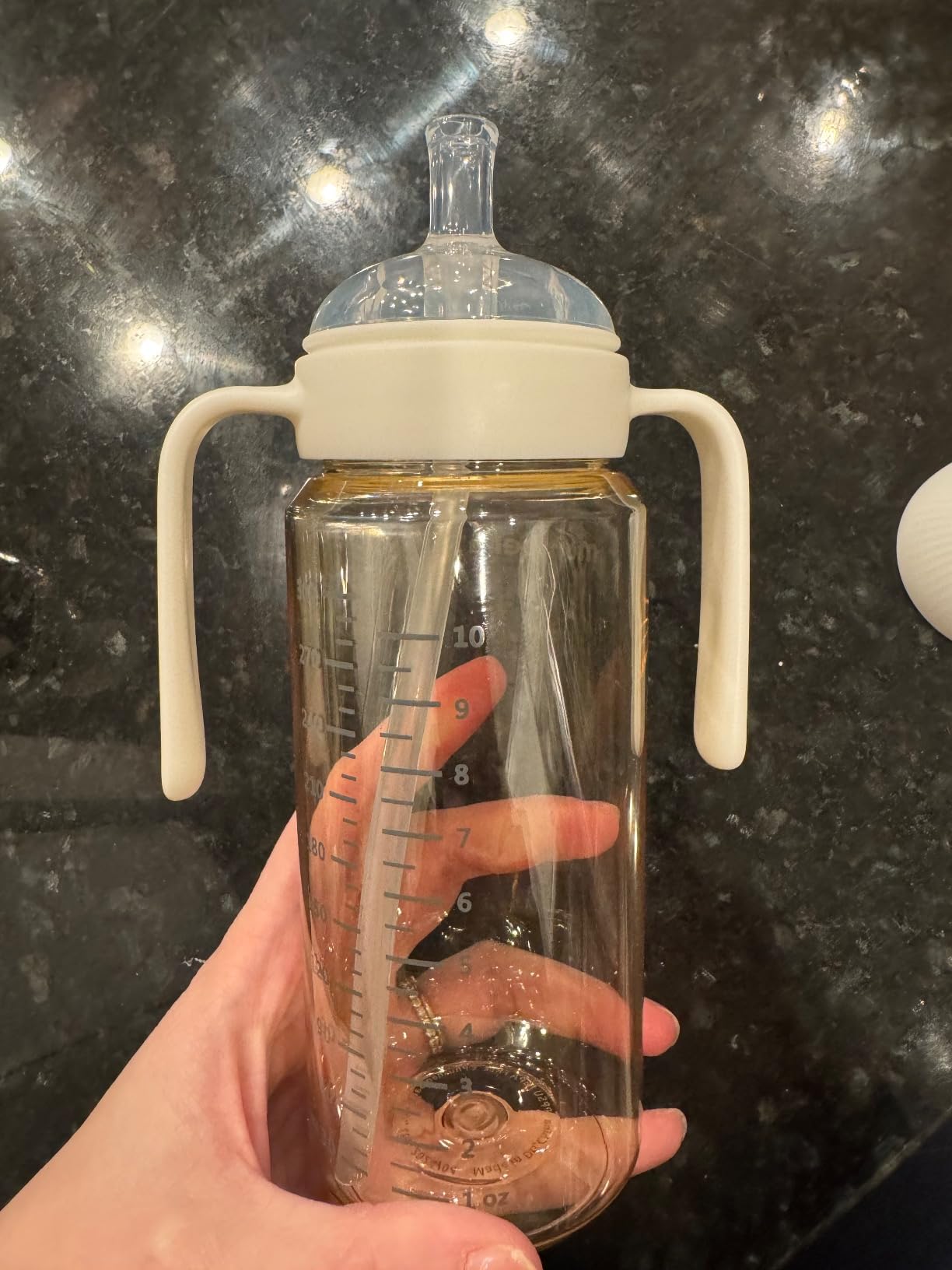 Mombella 2-in-1 Baby Bottle & Straw Cup with Handle, PPSU Toddler Water Bottle, Soft Silicone Fast Flow Nipple, BPA Free Transition Cup for 6 Months+, 10oz, Ivory - Customer Photo 1
