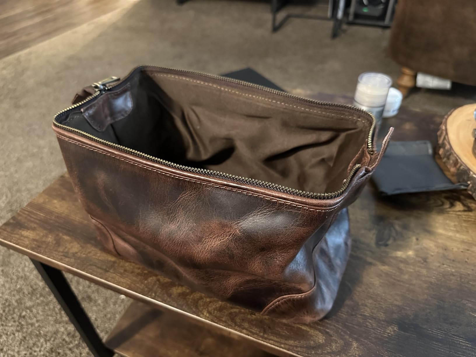 HLC Leather Toiletry Bag for Men - Premium Genuine Leather Dopp Kit Shaving Kit Organizer Travel Kit Pouch Bag - Large Size - Rustic Brown - Customer Photo 1
