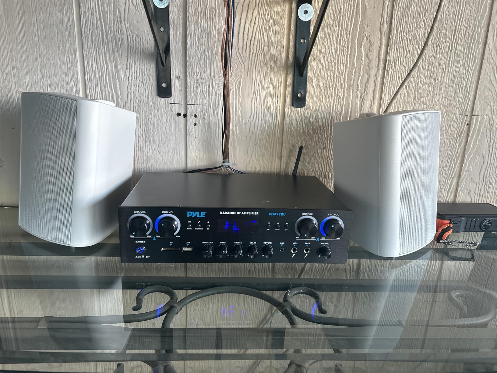 Pyle Bluetooth Home Audio Theater Amplifier Stereo Receiver- 4 Channel, 800 Watt Sound System w/ MP3,USB,SD,AUX,RCA,FM,MIC, Headphone, Reverb Delay, LED Vol, for Home/Studio/Theater Speakers- PDA77BU - Customer Photo 1