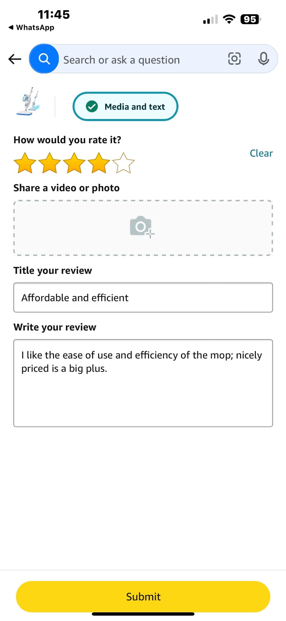 Steam Mop for Hardwood Floor Cleaning, Floor Steamer Cleaner Lightweight for Vinyl, Laminate, Carpet, Tile Hard Floors w/Adjustable Steam Modes & Height, 23ft Cord, 2 Washable Pad - Customer Photo 3