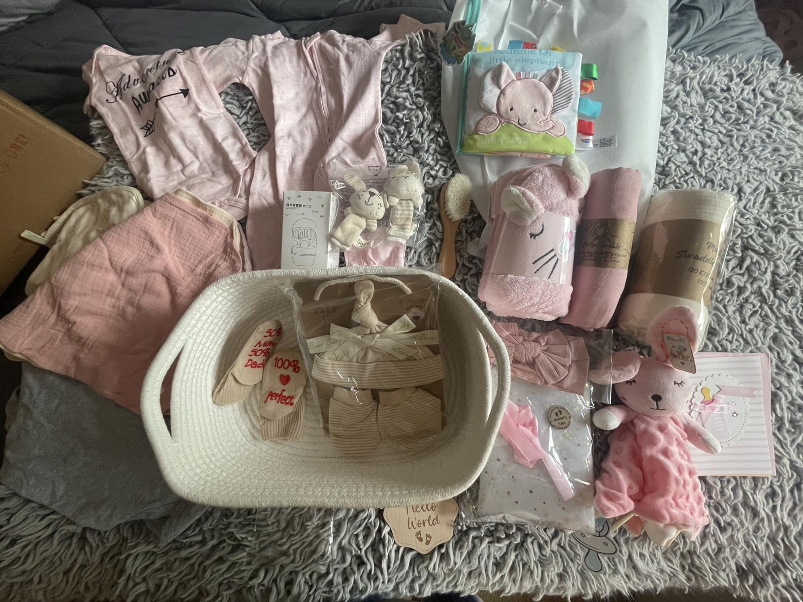 27-Piece Baby Girl Shower Gift Basket Set - Newborn Essentials, Large Pink Gift Basket With Rattle, Swaddle, Diaper Caddy Organizer Customer Review 27-Piece Baby Girl Shower Gift Basket Set - Newborn Essentials, Large Pink Gift Basket With Rattle, Swaddle, Diaper Caddy Organizer - Customer Photo 2