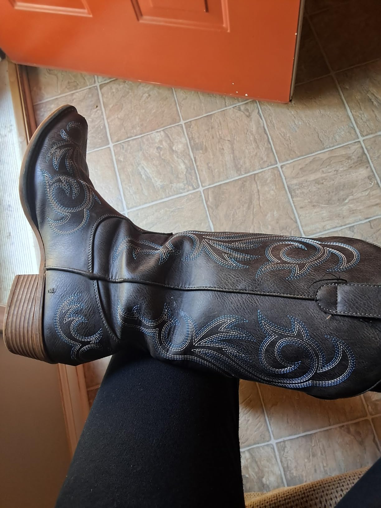 DREAM PAIRS Women's Cowboy Boots Mid Calf Cowgirl Boots Square Toe Chunky Heel Embroidery Stitched Western Boots - Customer Photo 2