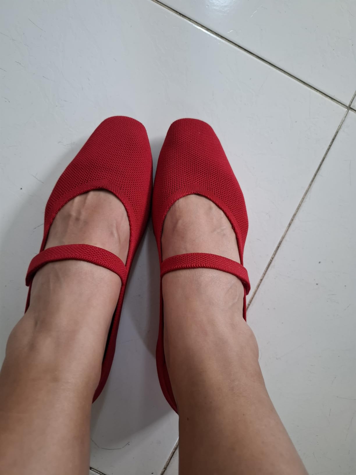 Mary Jane Flat Shoes for Women with Arch Support and Concealed Low Wedge Heel, Comfortable Women Square Toe Ballet Flats Knit Dress Shoes Customer Review Mary Jane Flat Shoes for Women with Arch Support and Concealed Low Wedge Heel, Comfortable Women Square Toe Ballet Flats Knit Dress Shoes - Customer Photo 4