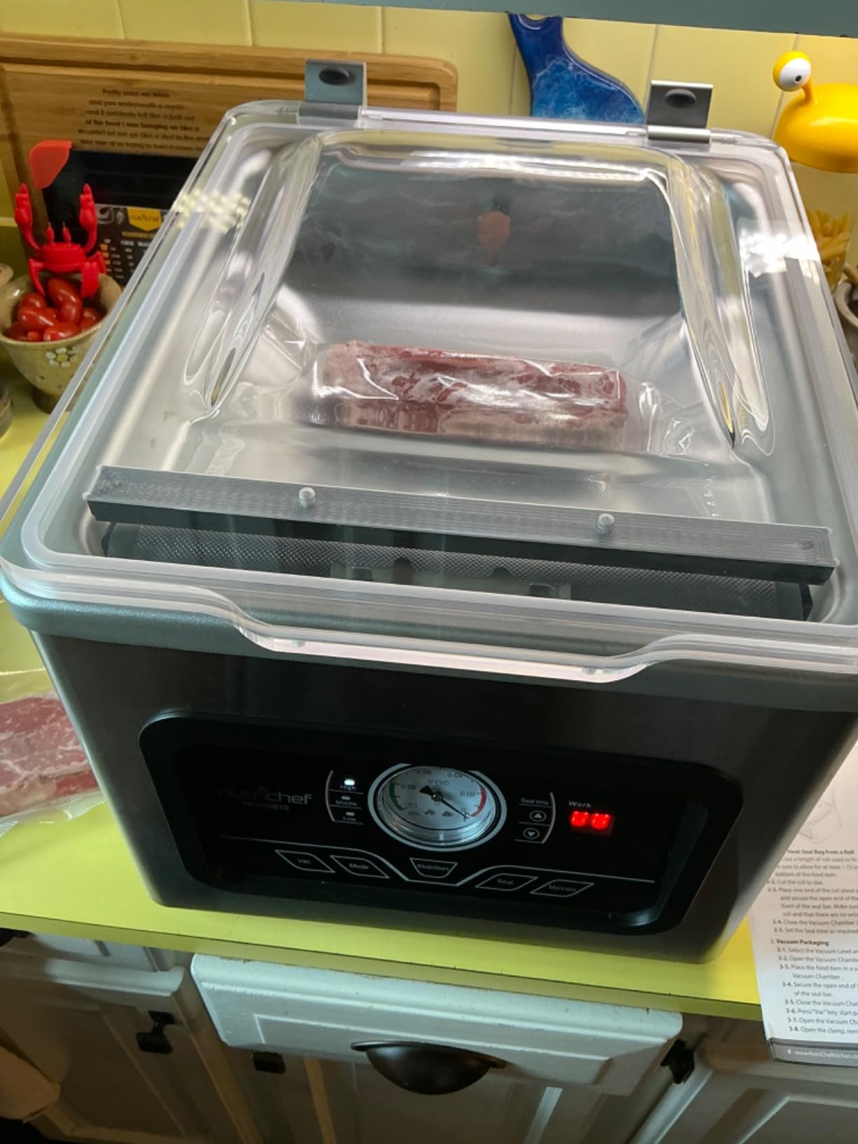 NutriChef 350W Vacuum Sealer Machine - 8L Chamber Commercial Food Sealer, Automatic Meat Packing and Sous Vide System with Digital Control, Includes Vacuum Roll Bags Customer Review NutriChef 350W Vacuum Sealer Machine - 8L Chamber Commercial Food Sealer, Automatic Meat Packing and Sous Vide System with Digital Control, Includes Vacuum Roll Bags - Customer Photo 1