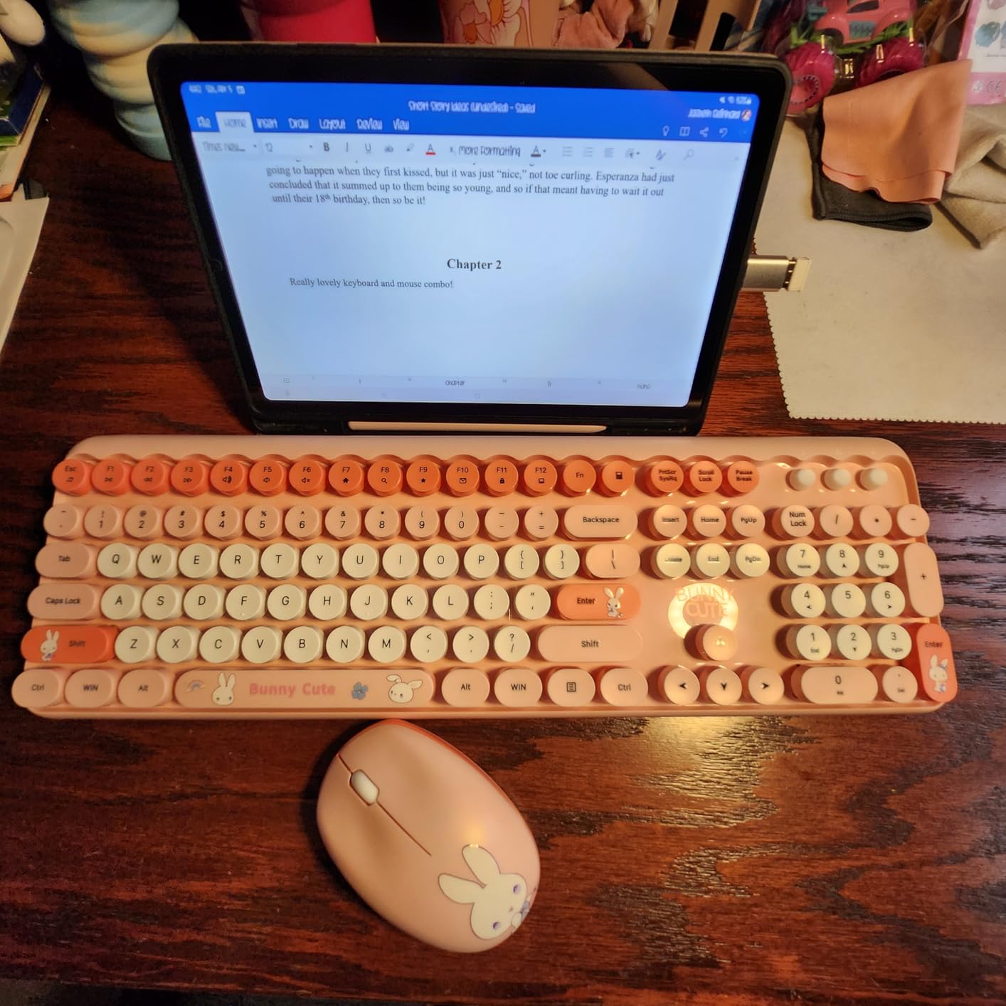 Wireless Keyboard and Mouse Combo, Mofii 106 Round Keys with OTG Adapter Full Size Cute Colorful Rabbit Cute Design Wireless Typewriter - Customer Photo 3