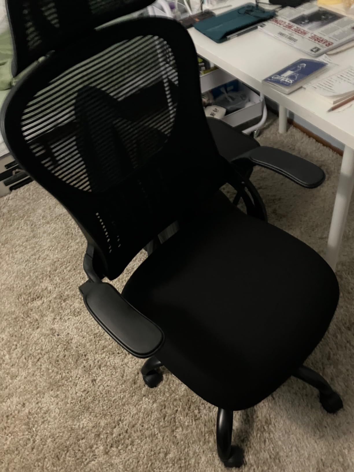 Ergonomic Home Mesh Office Chair-Computer Desk Swivel Reclining Chair with Wheels, Lumbar Support, Comfy Work Gaming Chair for Adults-Adjustable Headrest, Storage Basket for Home Office, Gaming, Grey - Customer Photo 2