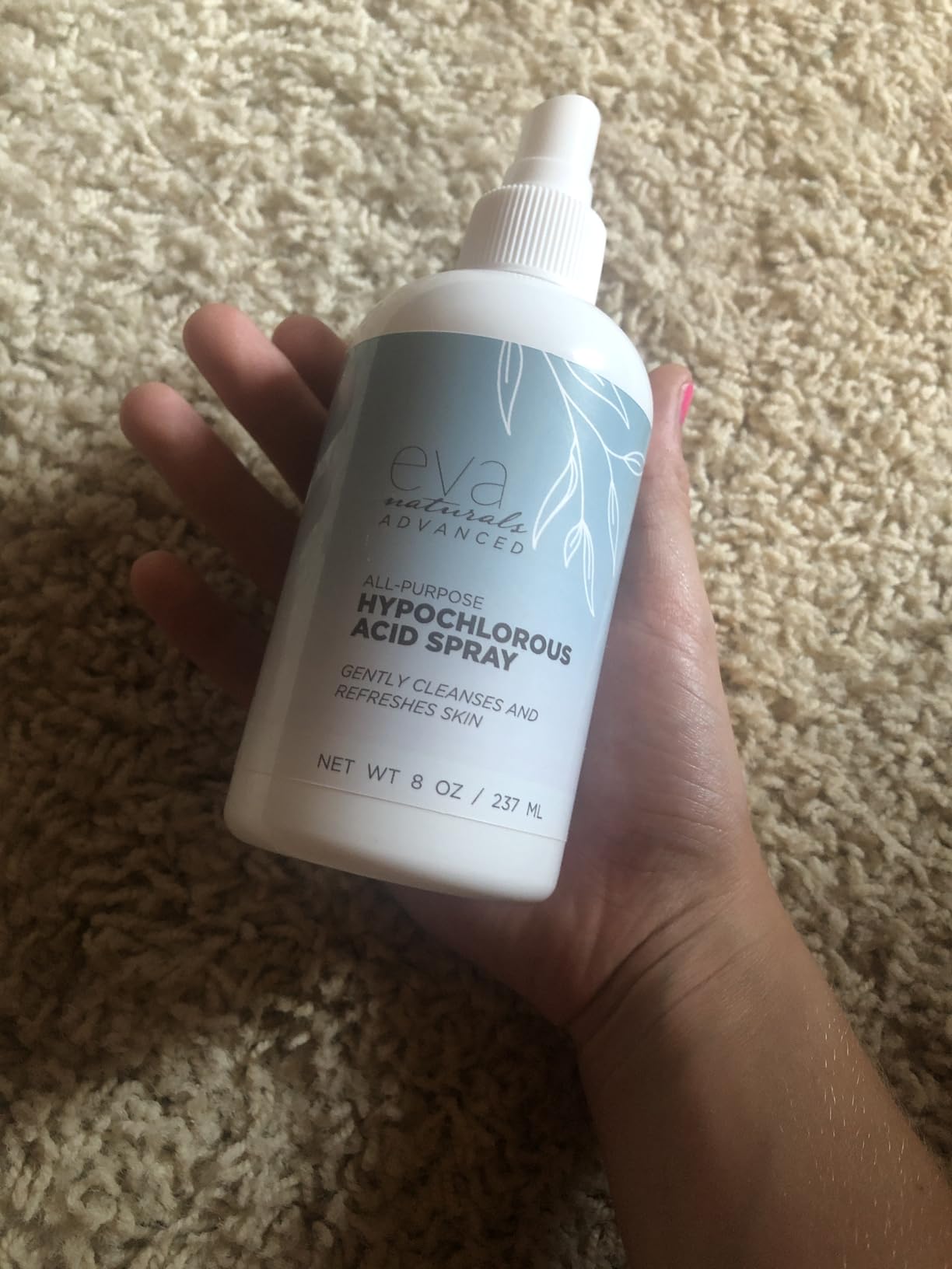 Eva Naturals Hypochlorous Acid Spray for Face, Skin, and Body – HOCl Facial Mist Toner, Hydrating Cleanser for Acne, Eczema, Rosacea, Eyelids, Pets, Workout, Baby, Back, Redness, Sensitive Care Spray - 8 oz. - Customer Photo 1
